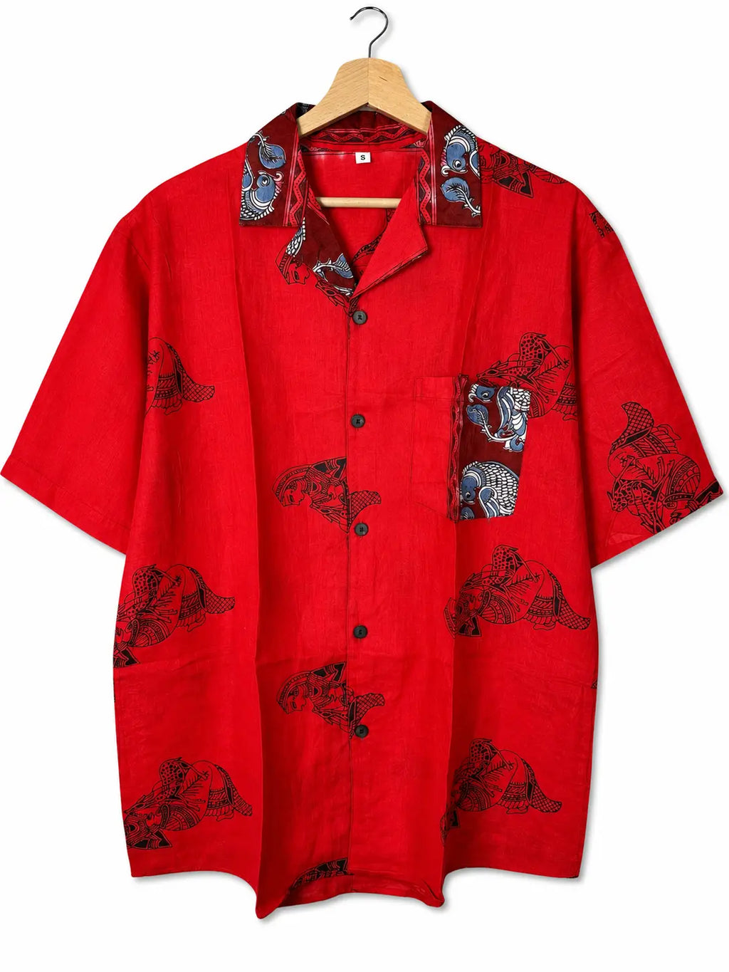 Camicia Etnica Sari Block Print Rosso Figure Indiane - Taglia M CAMICIE PARTICOLARI