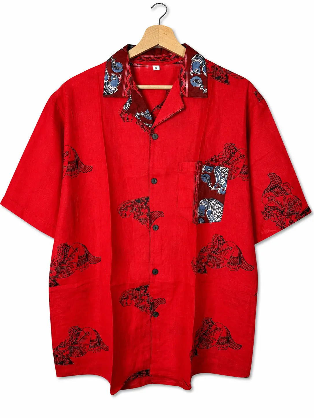 Camicia Etnica Sari Block Print Rosso Figure Indiane - Taglia M CAMICIE PARTICOLARI