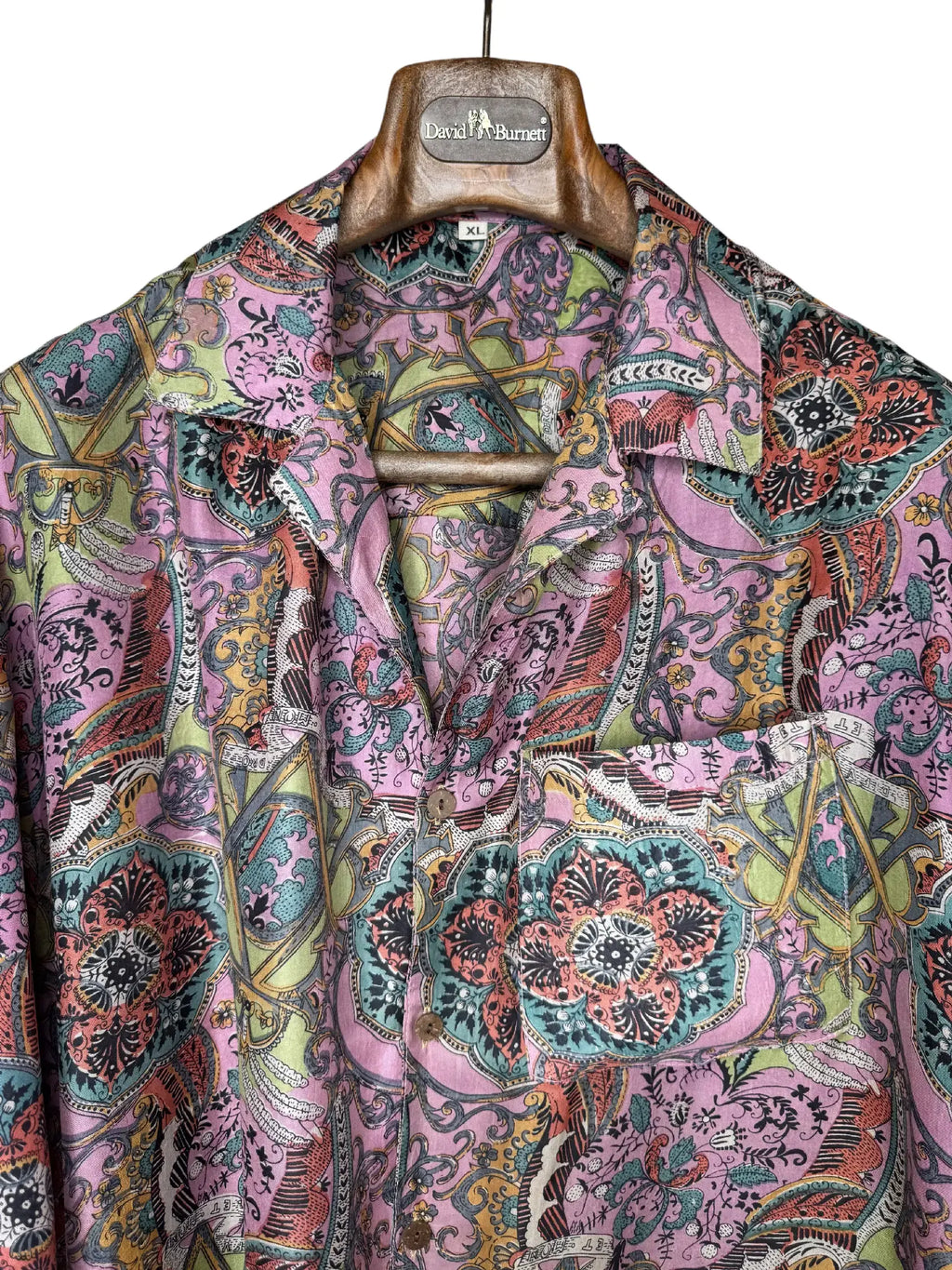 Camicia Etnica in Seta Sari Vintage Medaglioni Malva - Taglia XL