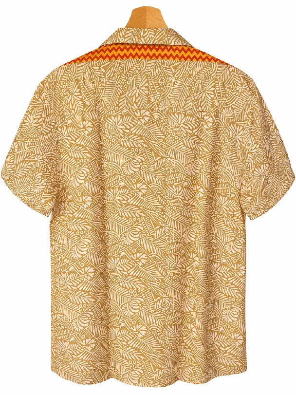 Camicia in Seta Sari Foglie Oro con Banda Zigzag Unisex - Taglia M