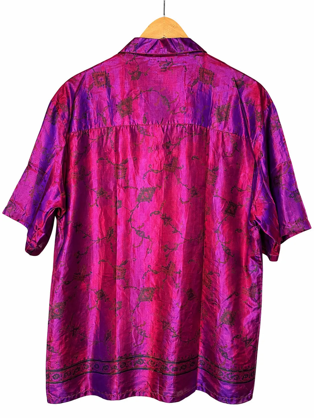 Camicia Etnica in Seta Sari Fucsia Iridescente - Taglia S