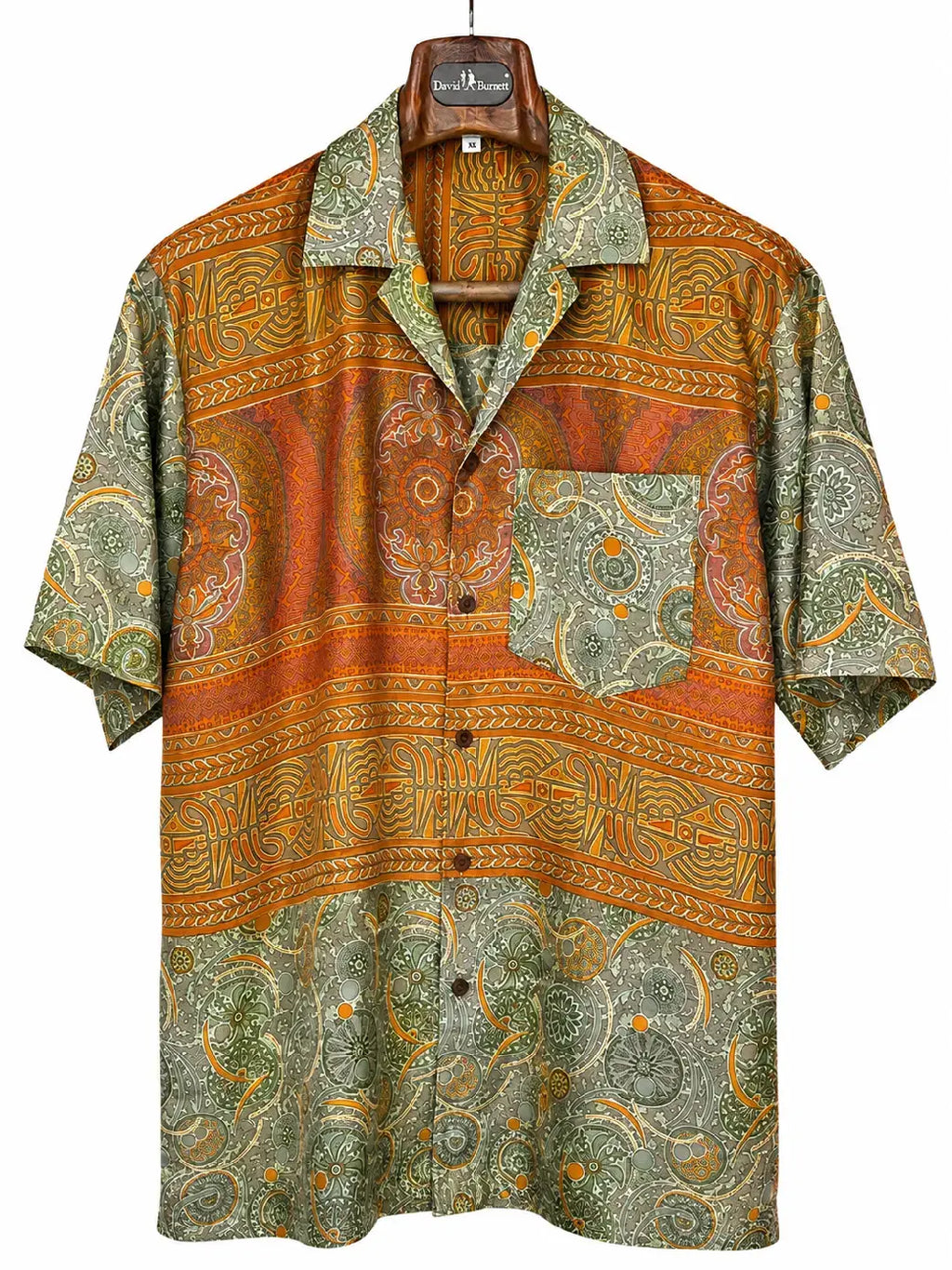 Camicia Etnica in Seta Sari Vintage Paisley Salvia Ruggine - Taglia S