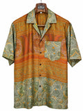 Camicia Etnica in Seta Sari Vintage Paisley Salvia Ruggine - Taglia S