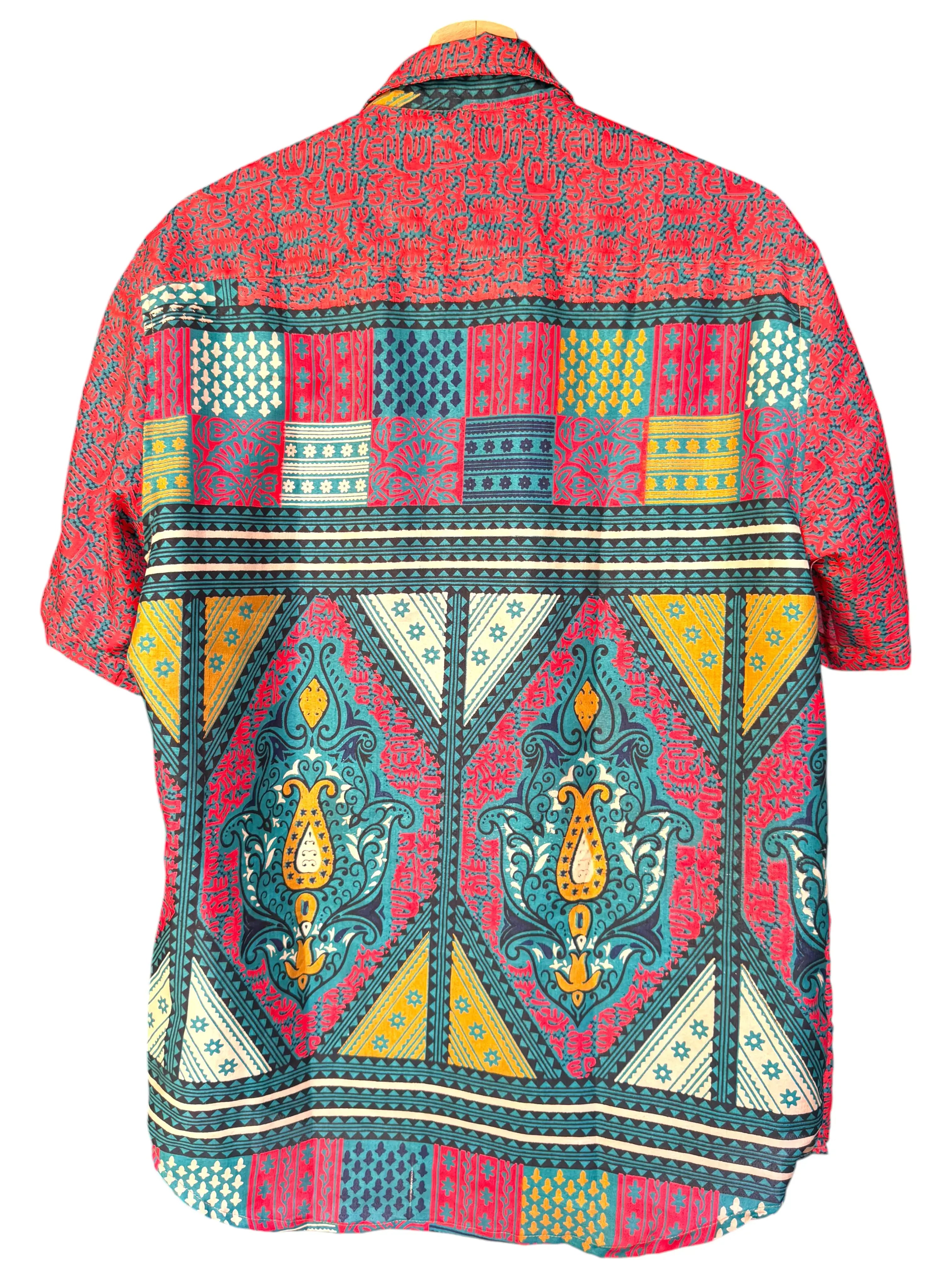 Camicia Etnica Rossa Teal - Patchwork Paisley Boho Sari - Taglia L