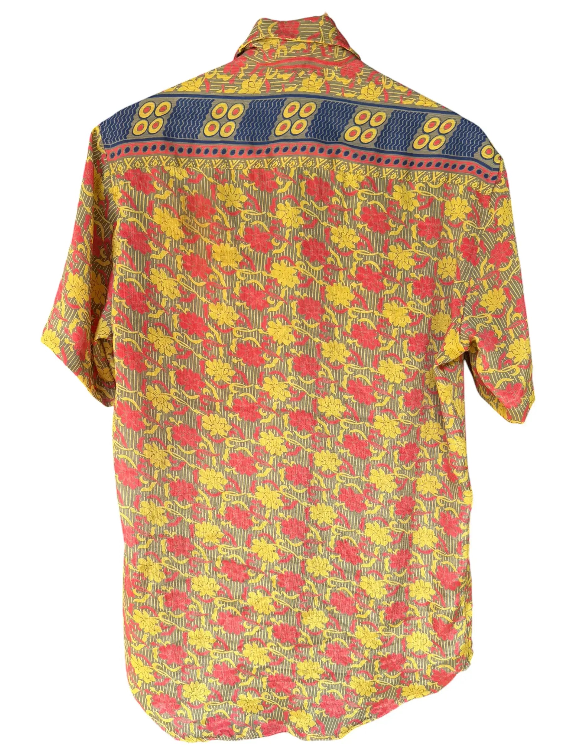Camicia Floreale Etnica Gialla e Blu Vintage - Taglia M