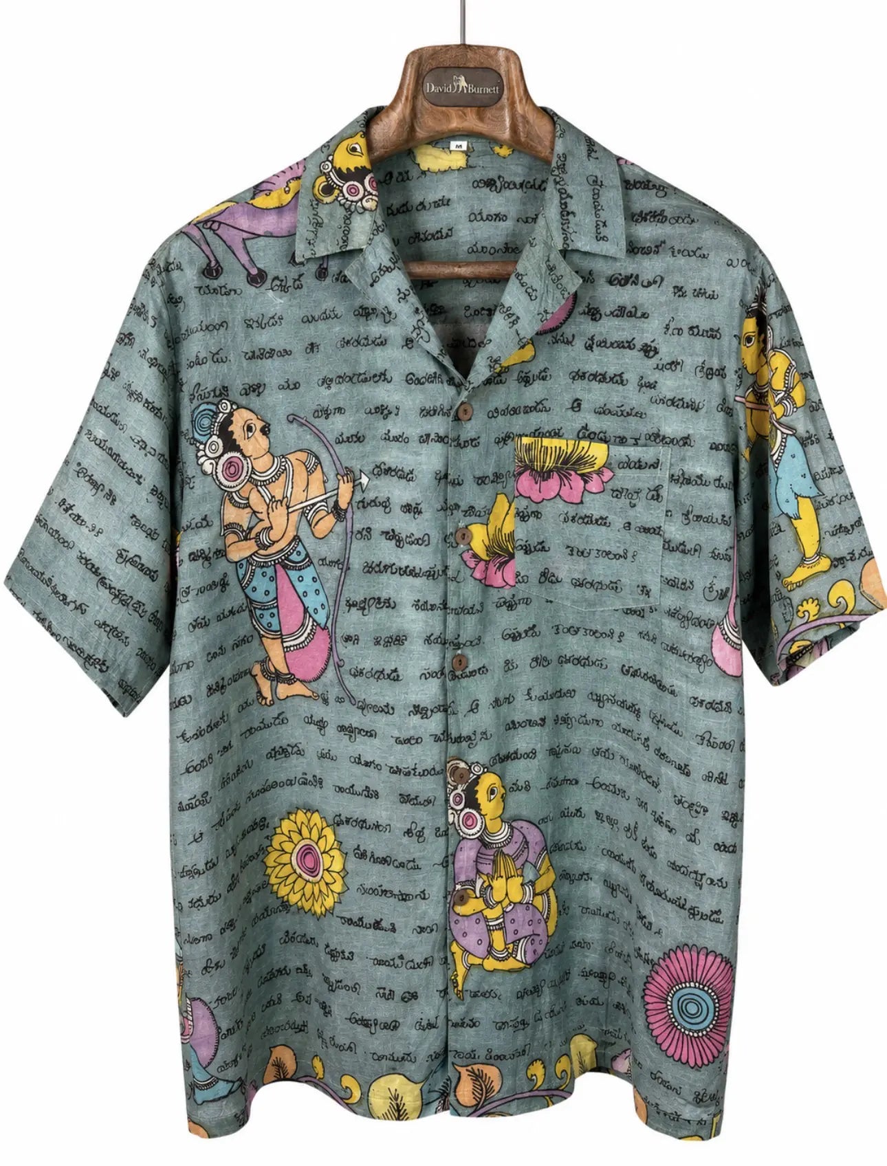 Camicia Etnica Seta Tussar Kalamkari Figure e Scrittura - M
