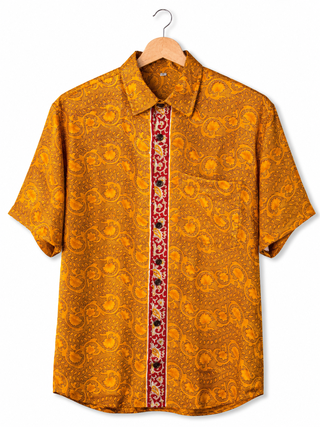 Camicia Sari Etnica Ocra Arancio Floreale Ikat Unisex - Taglia L