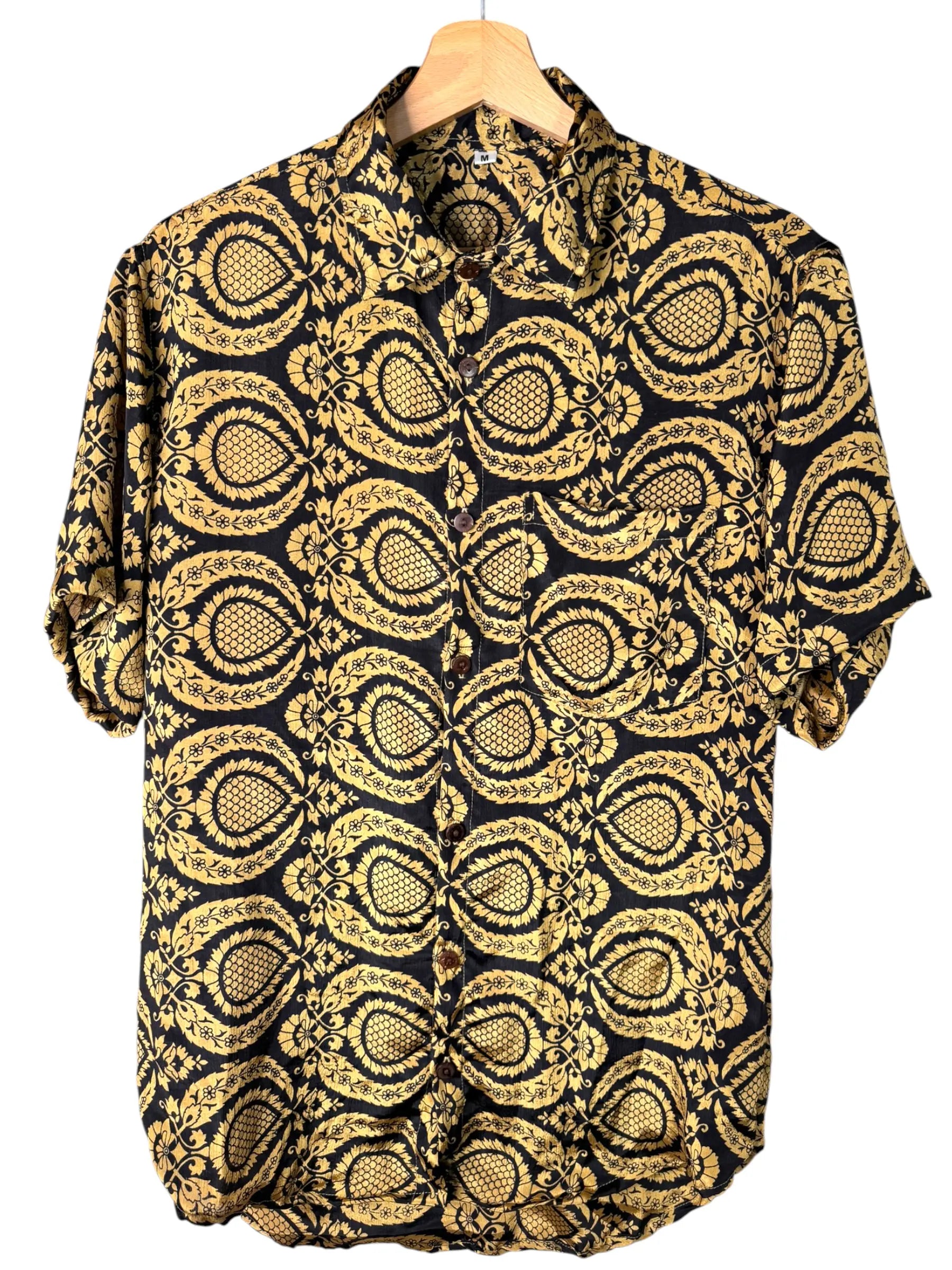 Camicia Paisley Nera e Oro - Sari Upcycled - Taglia M