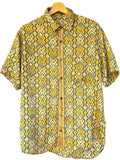 Camicia Etnica Verde Ocra Ikat Geometrico Boho Sari Unisex - Taglia L