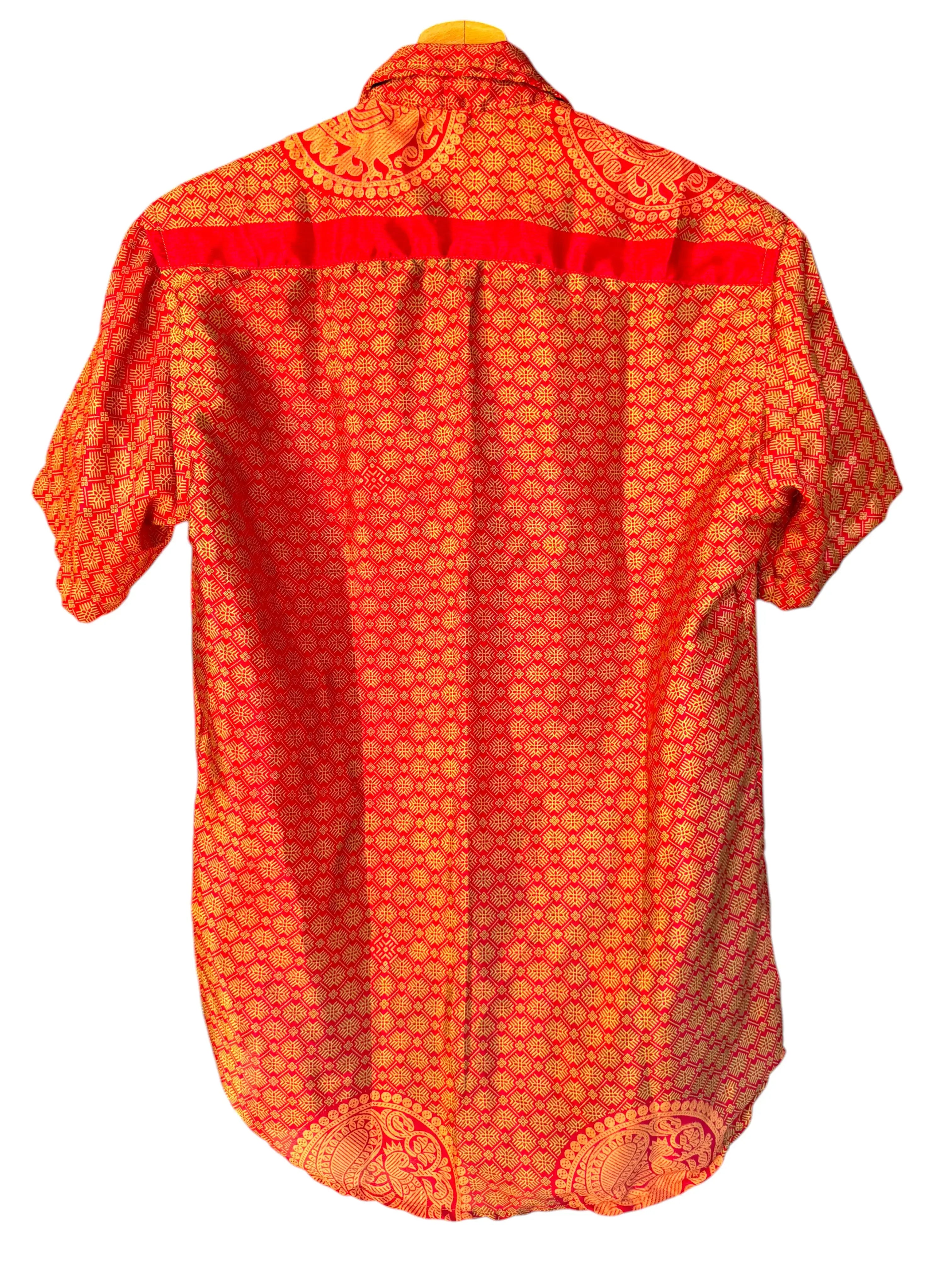 Camicia Vintage Rossa Oro Fantasia Etnica Boho - Taglia S