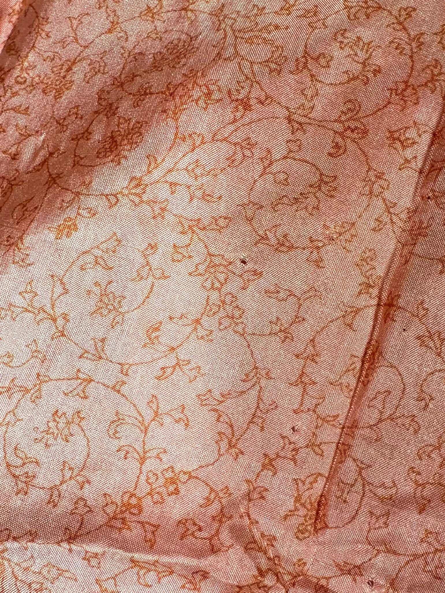 Camicia in Seta Sari Floreale Ramage Arancio Pesca Unisex - Taglia S
