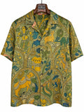 Camicia Etnica Seta Tussar Filo Oro Kalamkari Vacche - M