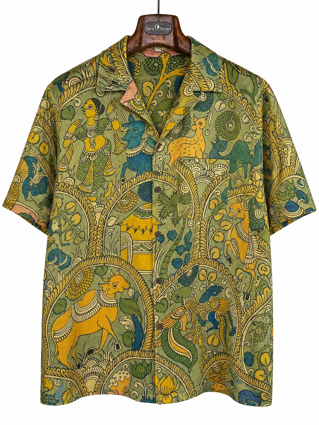 Camicia Etnica Seta Tussar Filo Oro Kalamkari Vacche - M