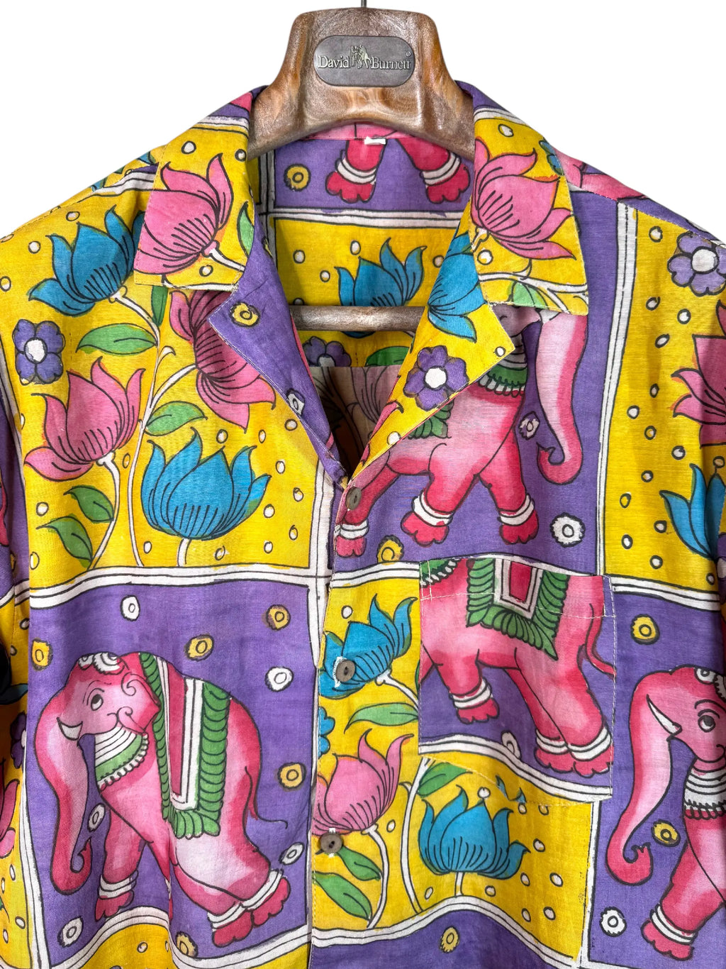 Camicia Etnica Seta Tussar Kalamkari Elefanti Rosa - Taglia L