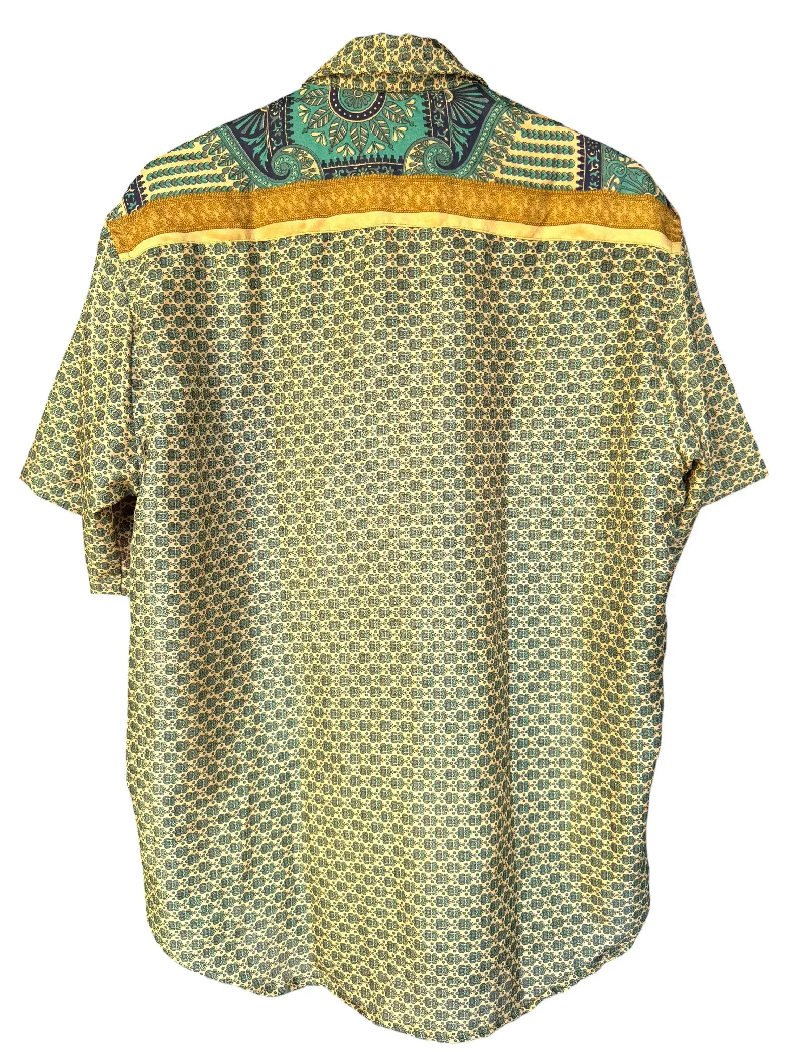 Camicia Etnica Verde Teal Avorio - Mandala Boho Sari - Taglia XL