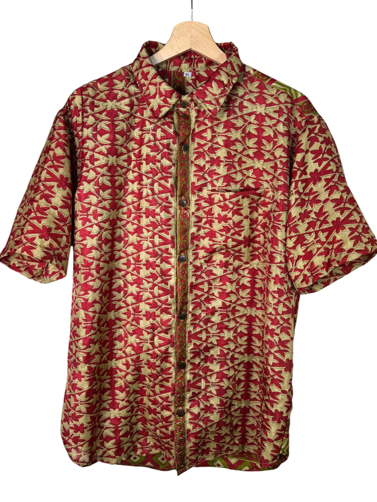Camicia Etnica Sari Floreale Rosso Oro - Taglia XL CAMICIE PARTICOLARI