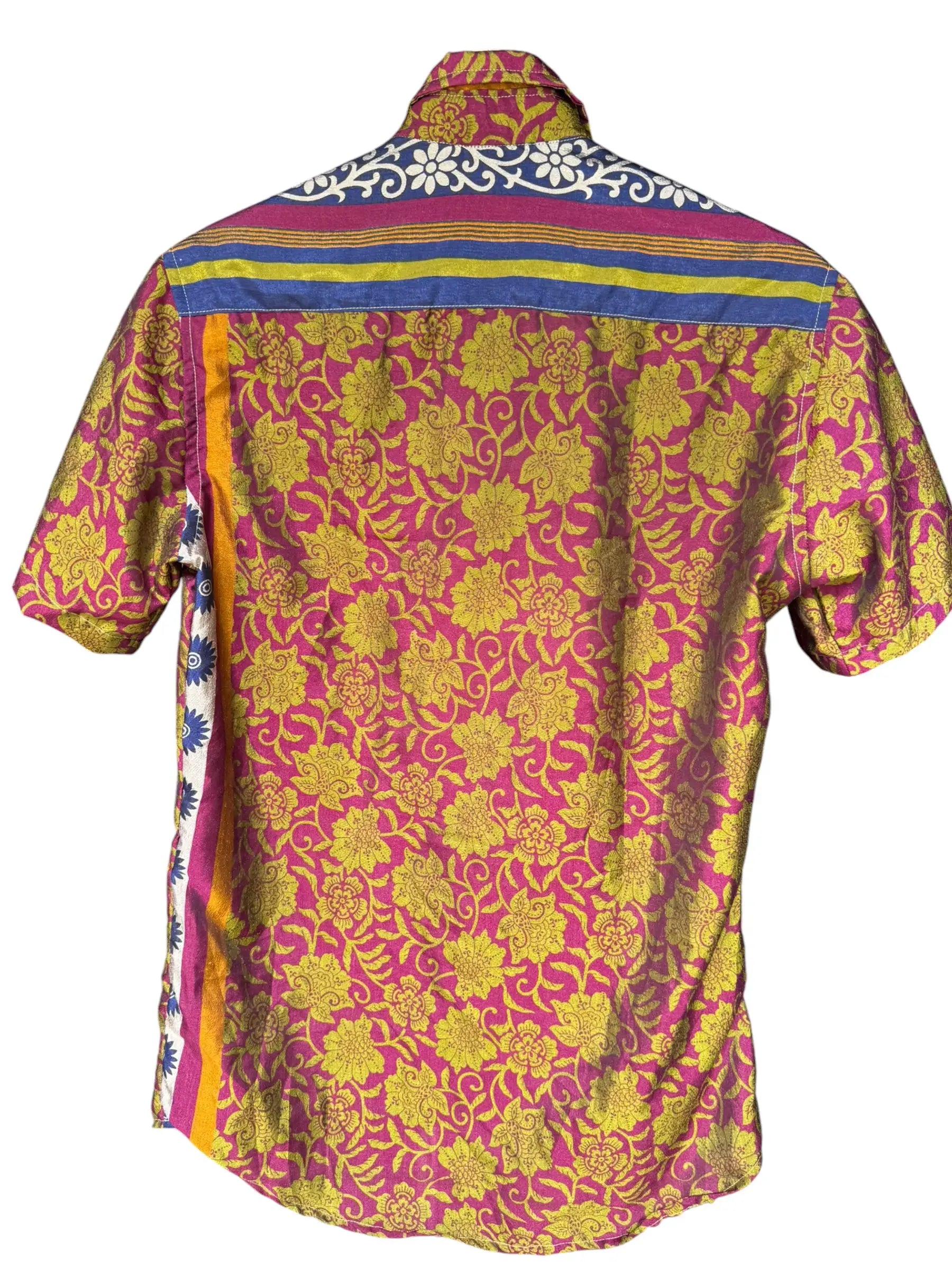 Camicia Floreale Etnica Fucsia e Oro Vintage - Taglia S