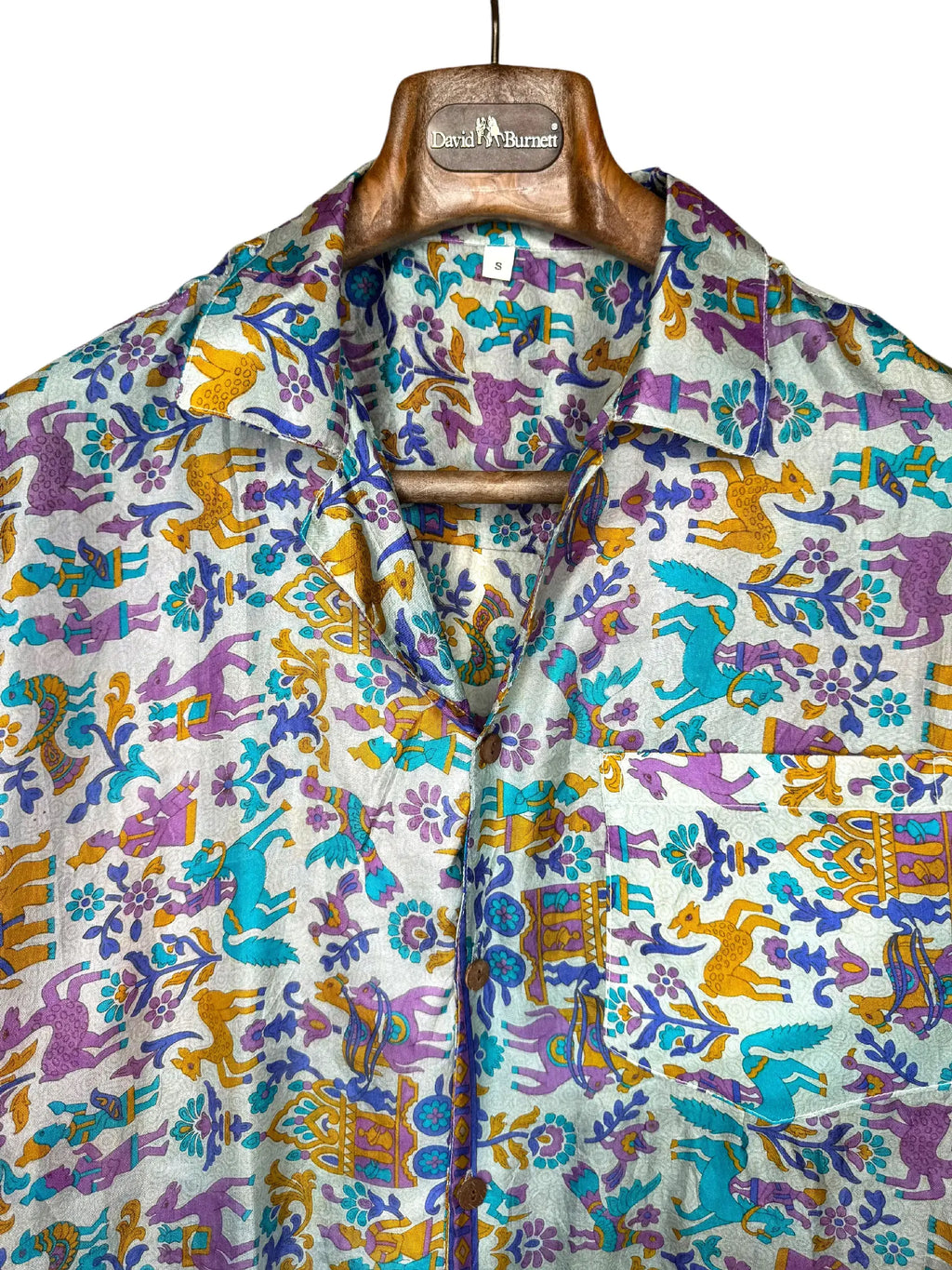 Camicia Etnica in Seta Sari Vintage Bestiario Fantastico - Taglia S