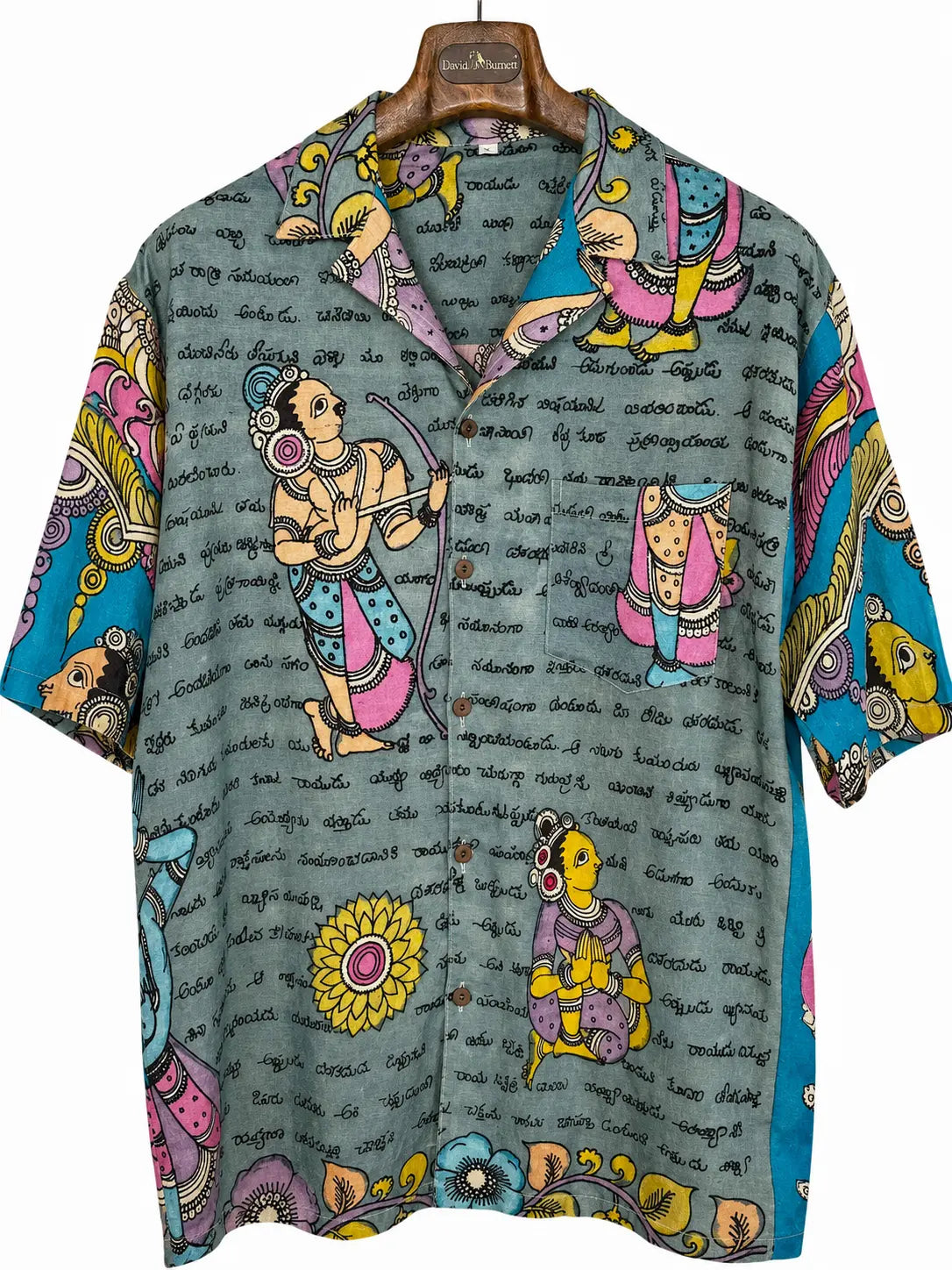 Camicia Etnica Seta Tussar Kalamkari Rama e Scrittura - S