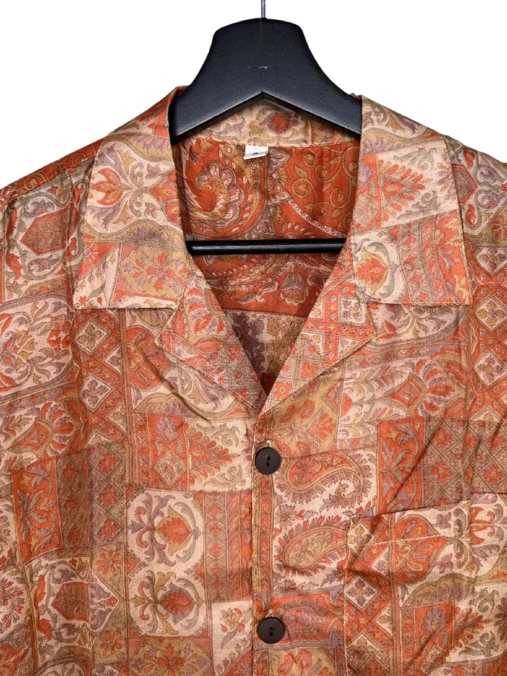 Camicia in Seta Sari Paisley Mandala Terracotta Unisex - Taglia S