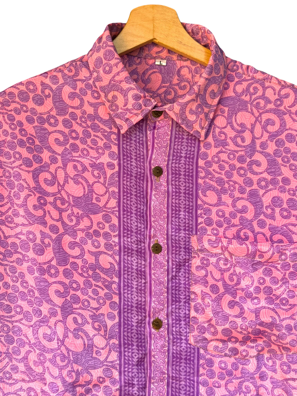 Camicia Etnica Rosa Viola - Paisley Sari - Unisex Festival - Taglia L