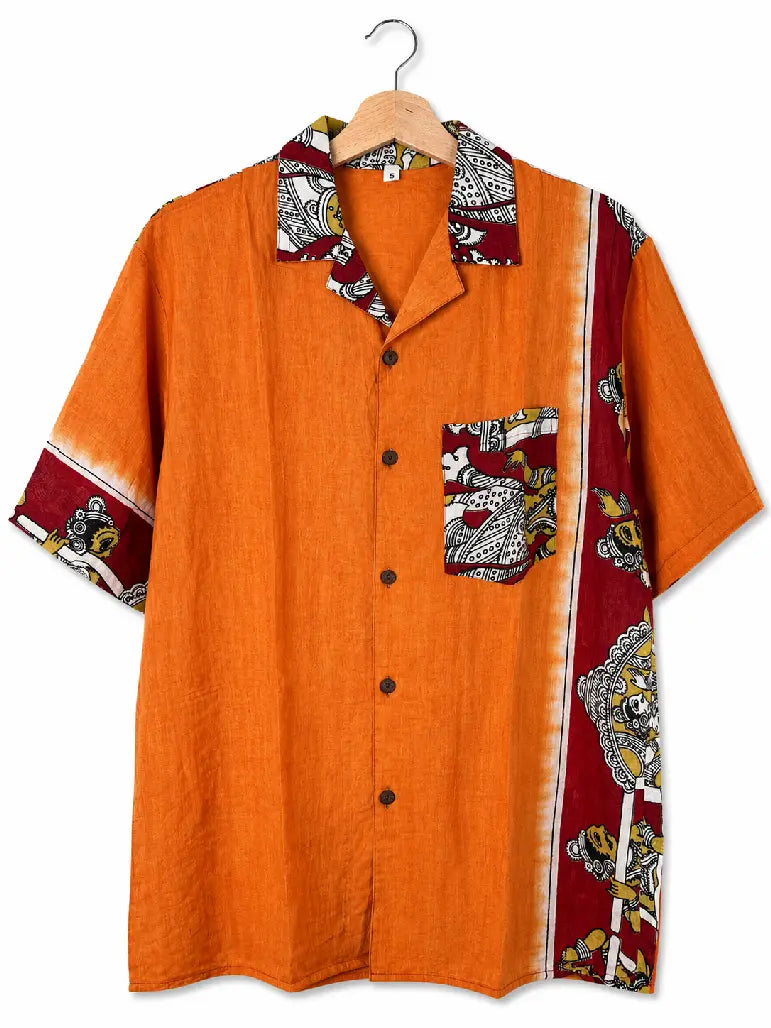 Camicia Sari Block Print Arancio Figure Danzanti Unisex - Taglia S CAMICIE PARTICOLARI