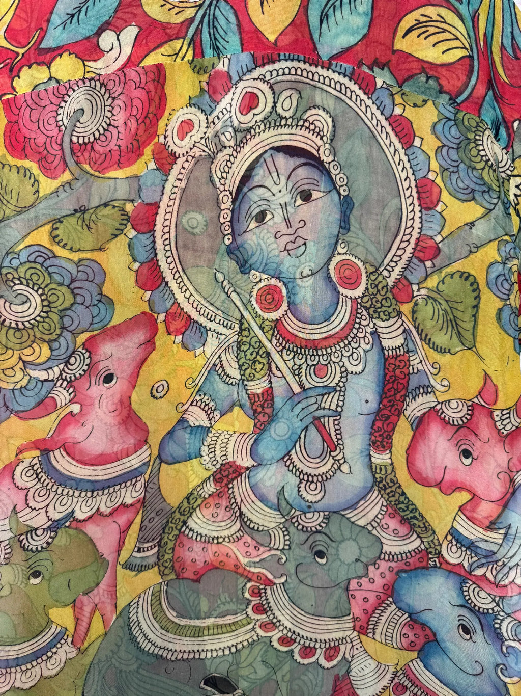 Camicia Etnica Seta Tussar Organza Krishna Fiori - Tg S