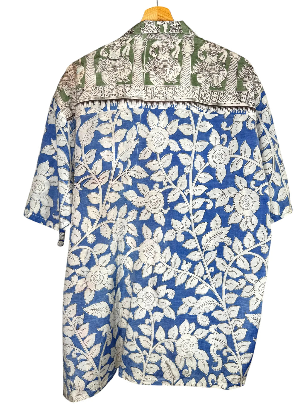 Camicia Etnica Kalamkari Danzatrici Cotone Blu - Taglia L