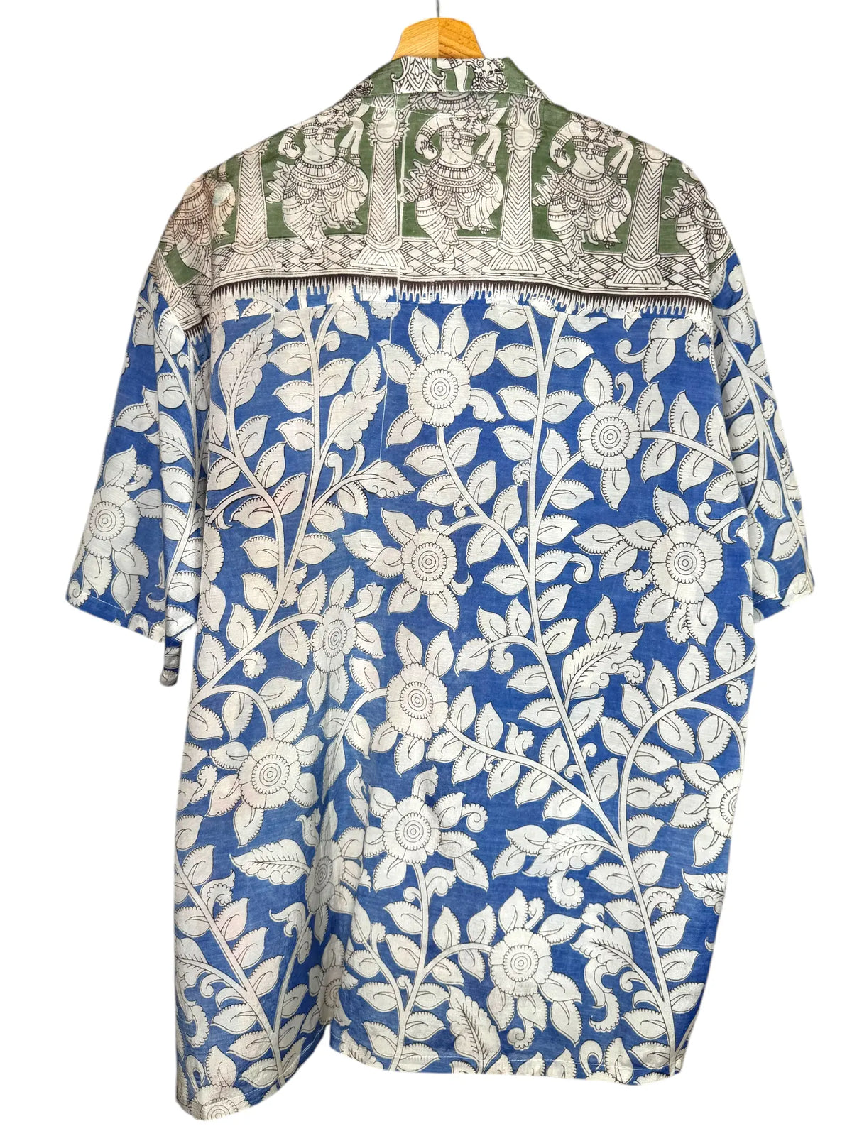Camicia Etnica Kalamkari Danzatrici Cotone Blu - Taglia L