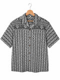 Camicia in Seta Sari Batik Balinese Nero e Bianco Unisex - Taglia XL