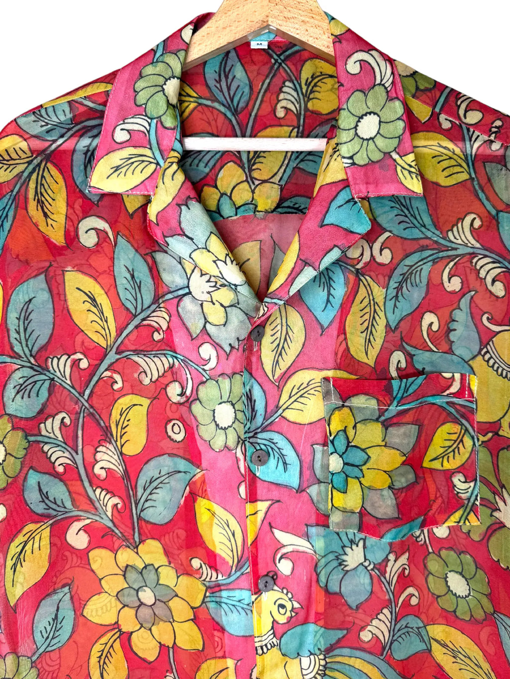 Camicia Etnica Seta Tussar Organza Fenici Fiori - Tg M