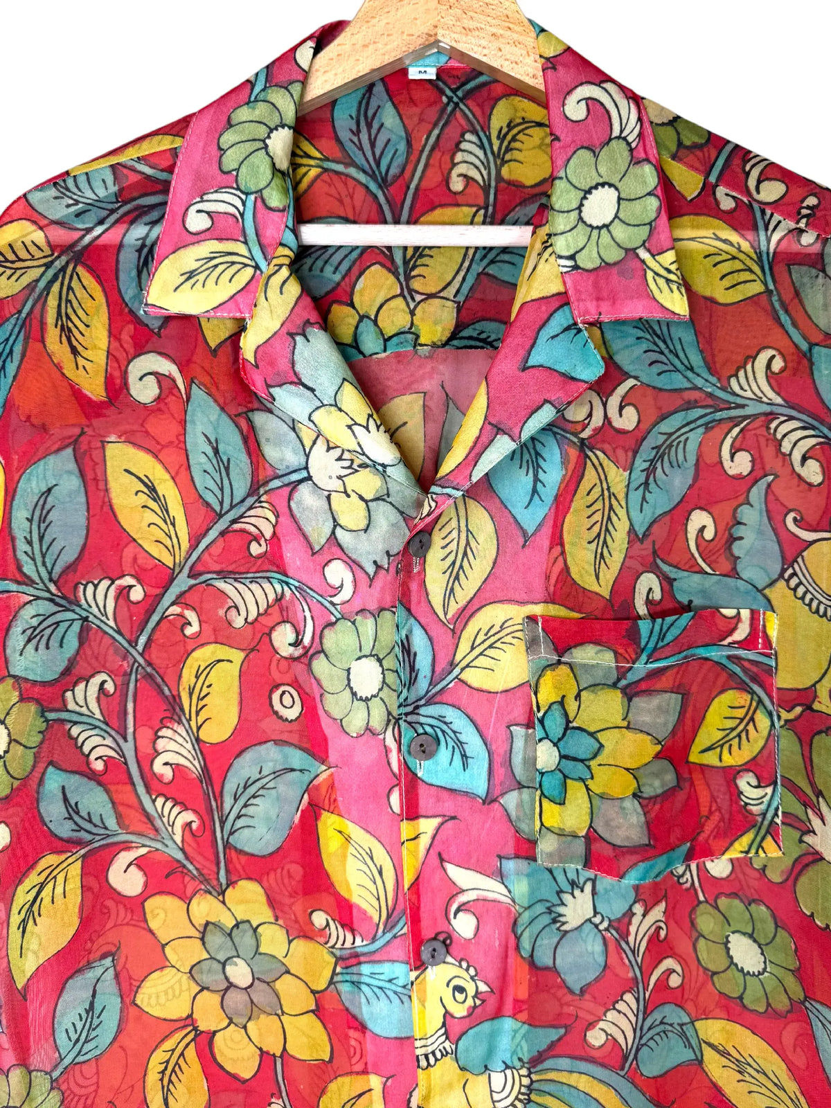 Camicia Etnica Seta Tussar Organza Fenici Fiori - Tg M