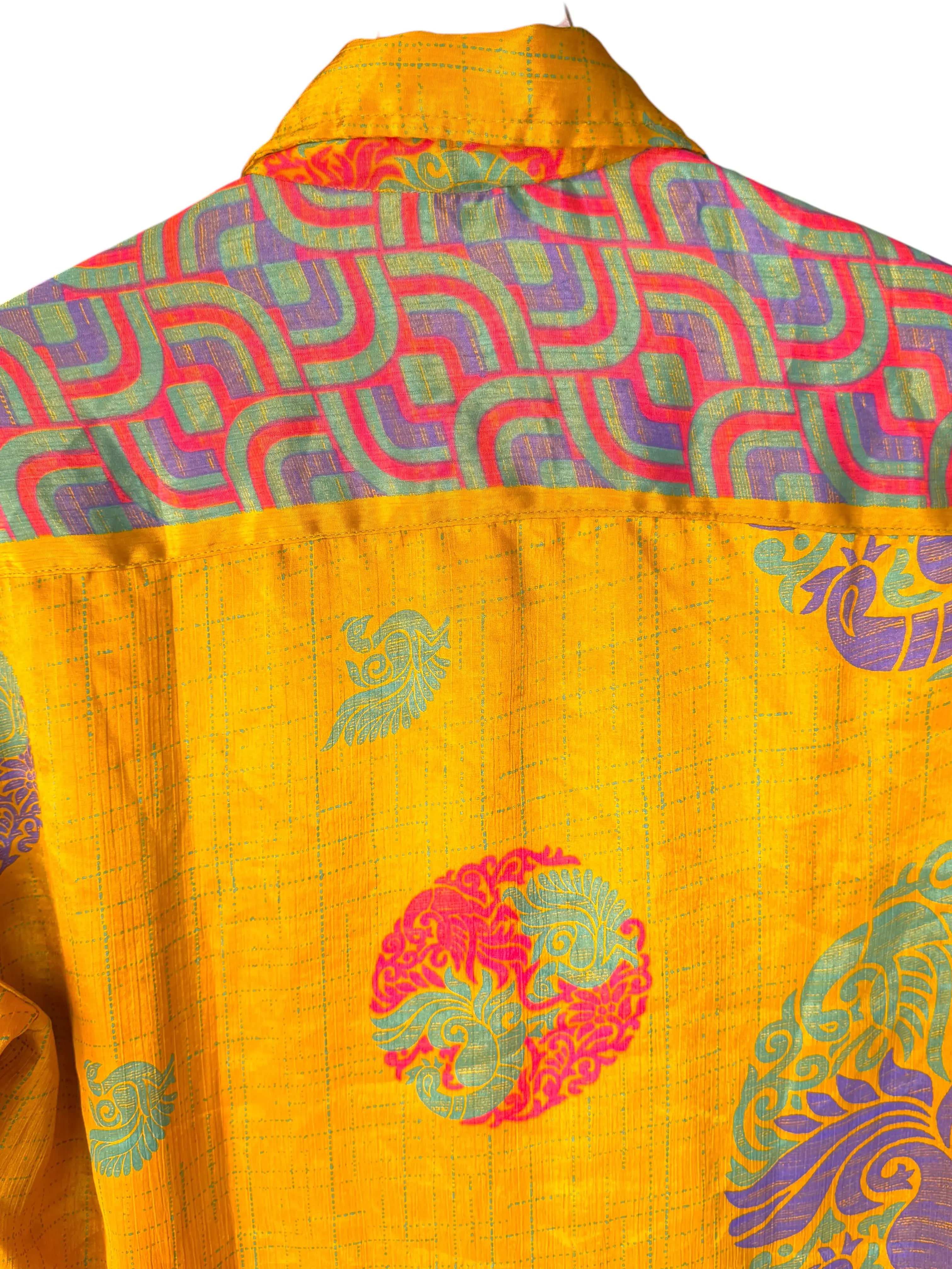 Camicia Etnica Arancio Oro - Paisley Pavone Boho - Unisex Taglia M