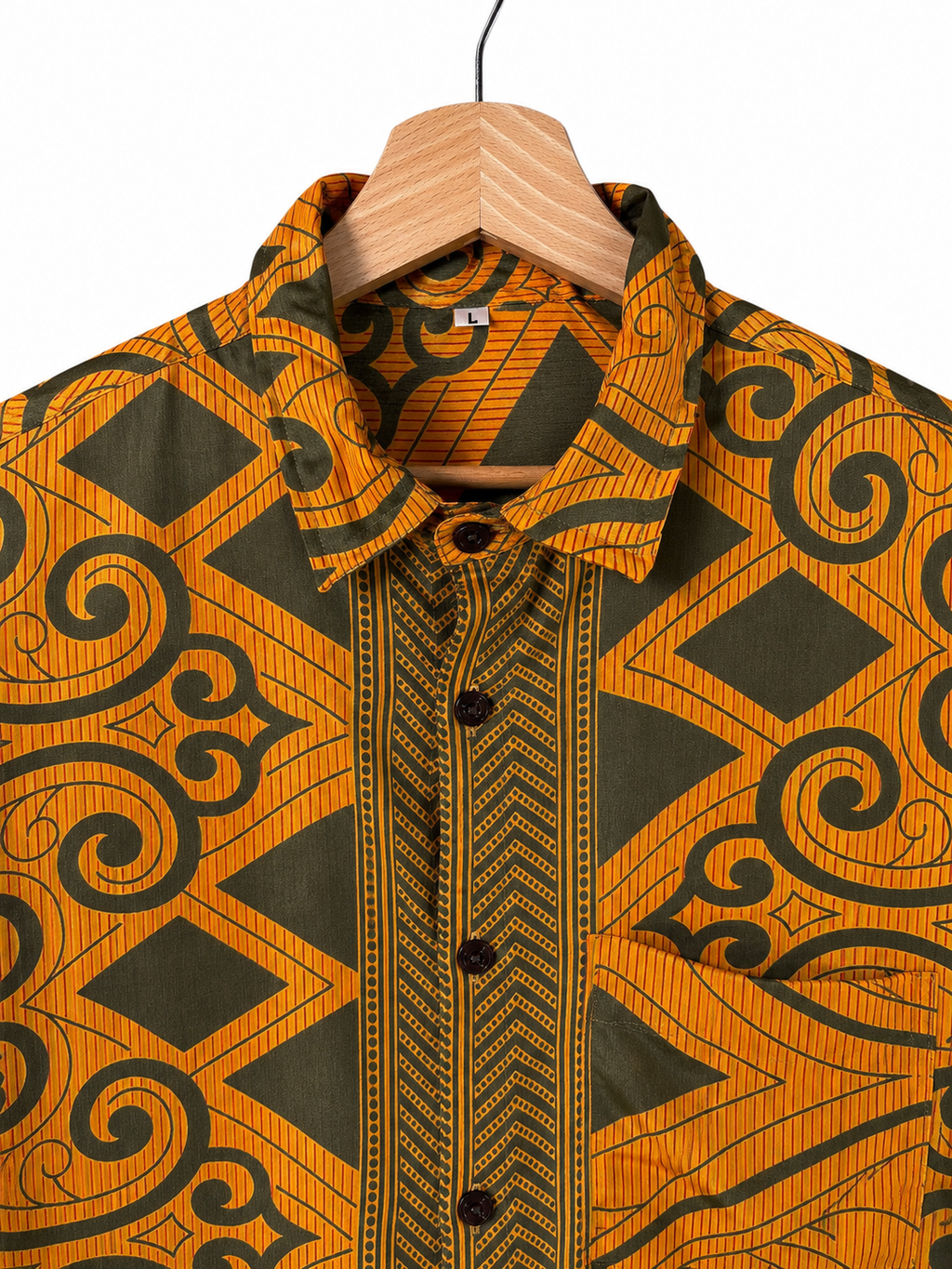 Camicia Sari Etnica Arancio Verde Oliva Tribale Unisex - Taglia L