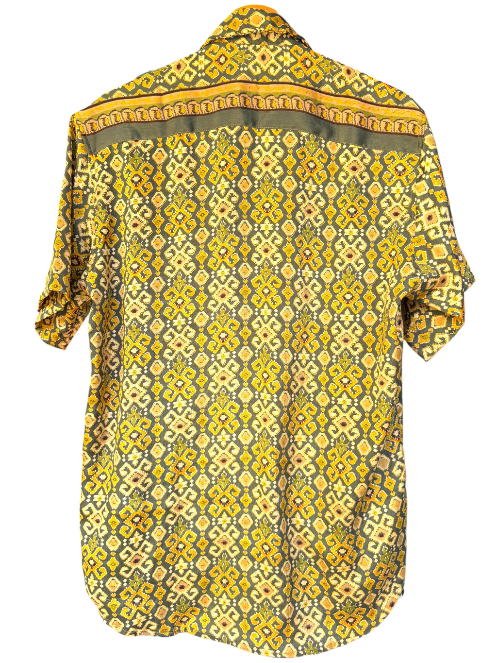 Camicia Etnica Verde Ocra - Ikat Geometrico Boho Sari - Taglia L