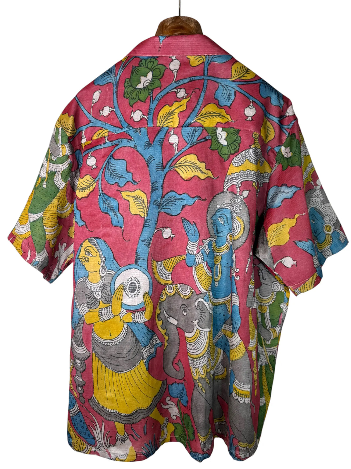 Camicia Etnica Seta Tussar Kalamkari Krishna e Albero - XL