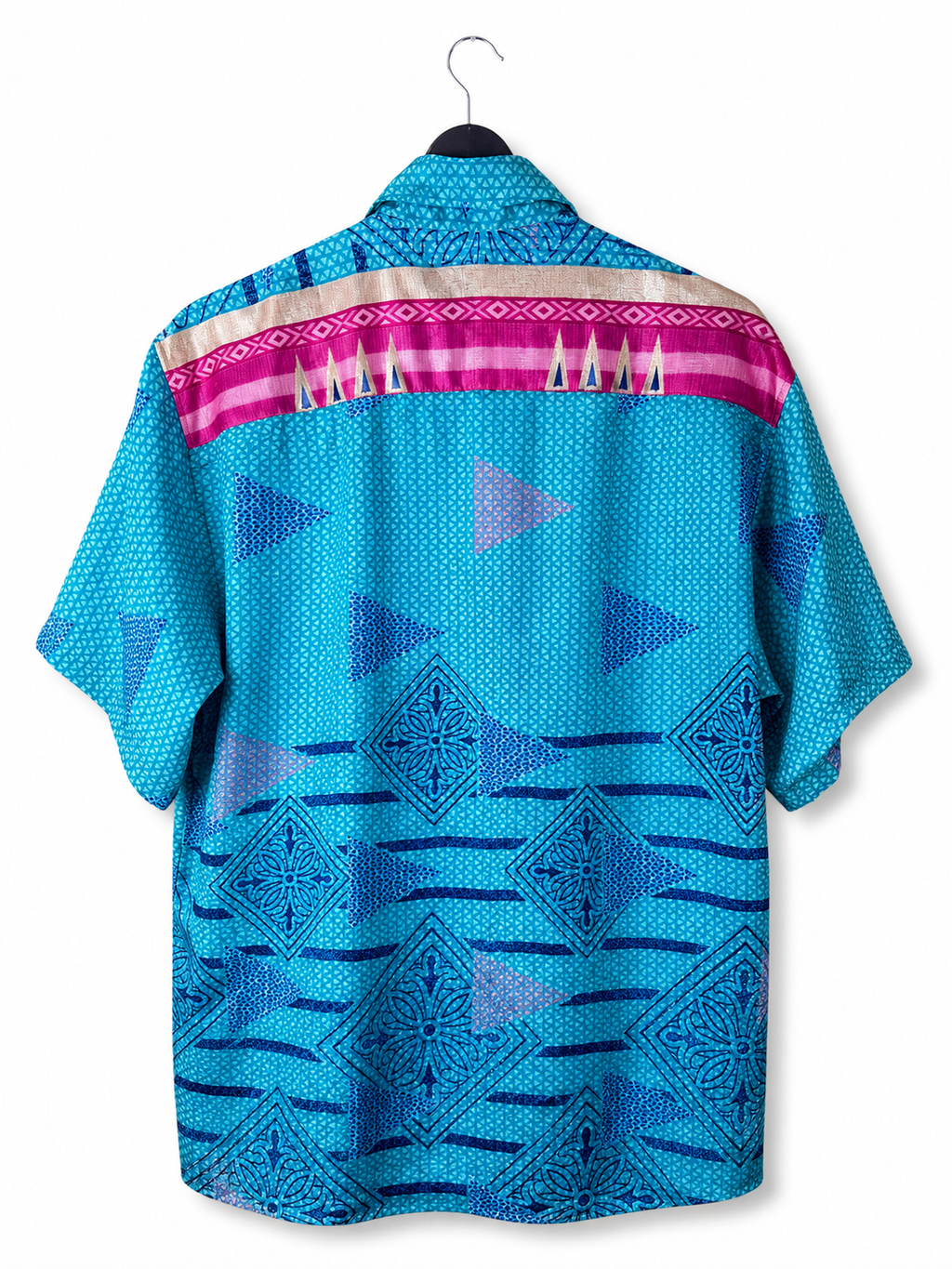 Camicia Sari Etnica Turchese Fucsia Geometrica Unisex - Taglia L