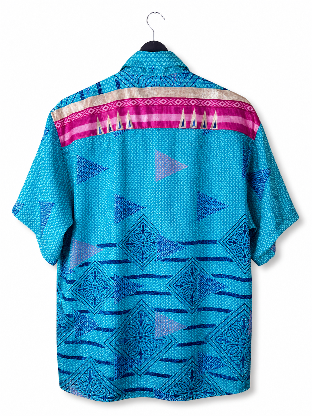 Camicia Sari Etnica Turchese Fucsia Geometrica Unisex - Taglia L
