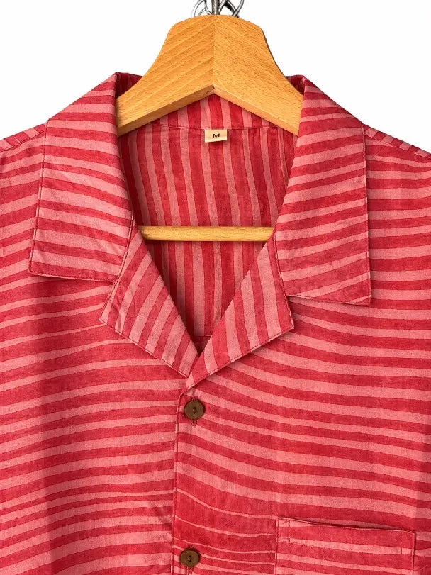 Camicia in Seta Sari Righe Rosse Tonali Unisex - Taglia M