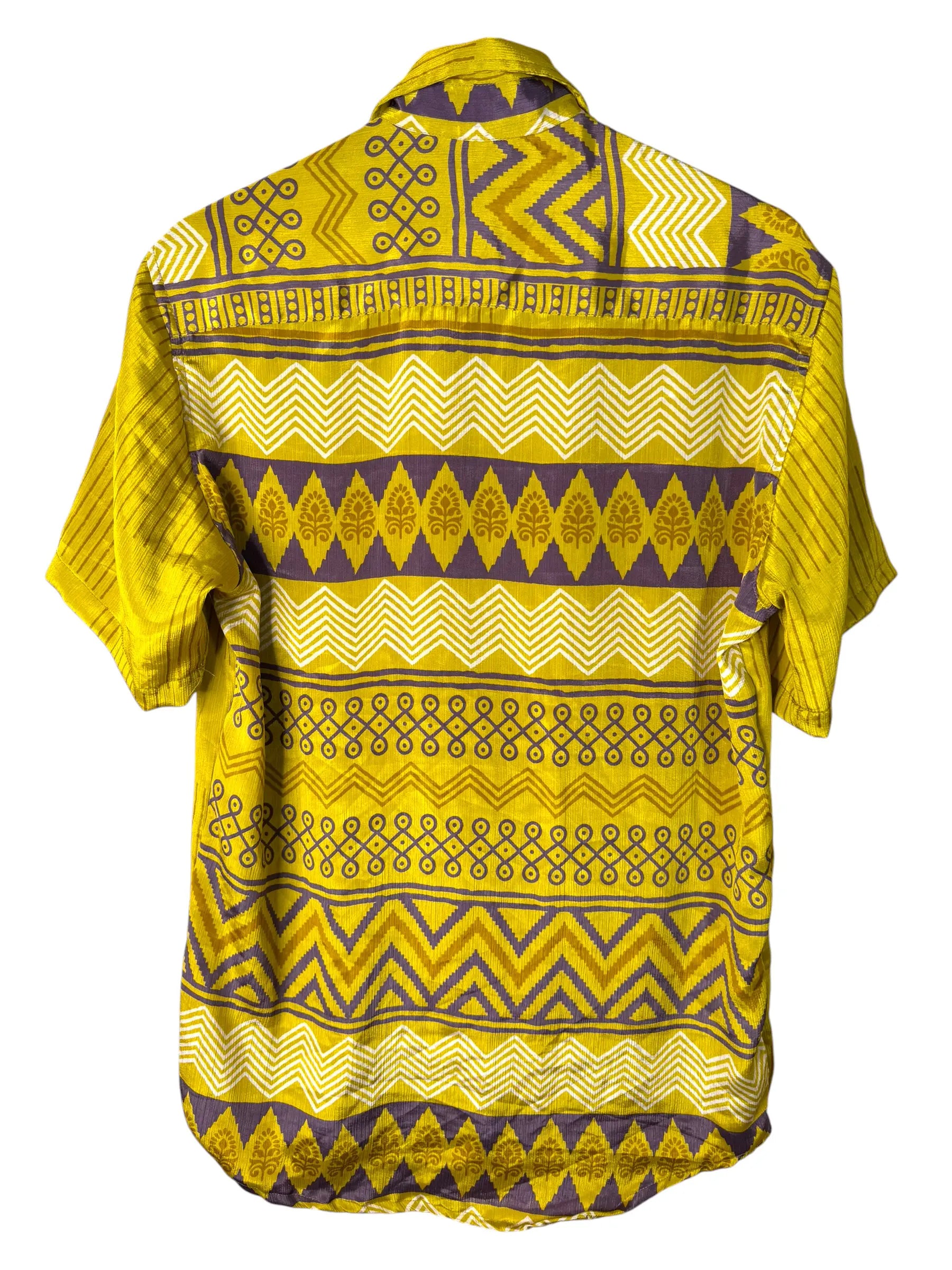 Camicia Etnica Gialla Geometrica - Sari Upcycled - Taglia M
