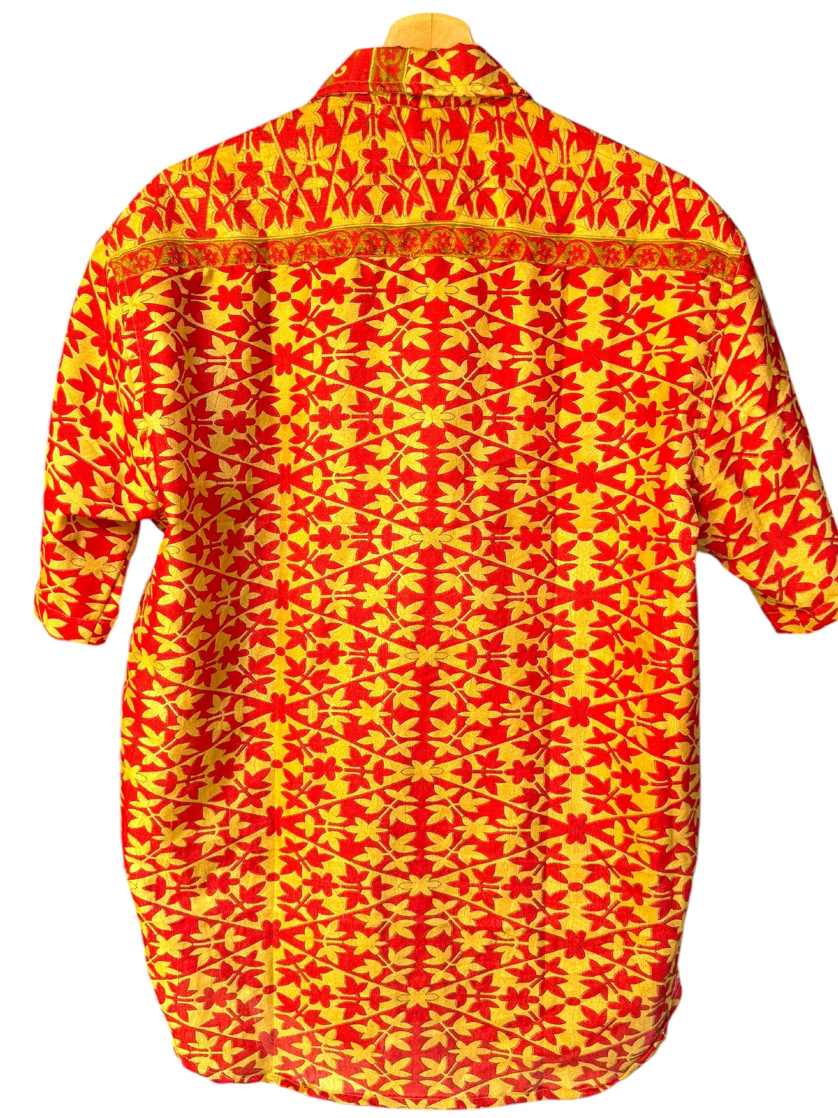 Camicia Etnica Rossa Oro - Floreale Geometrico Boho Sari - Taglia XL