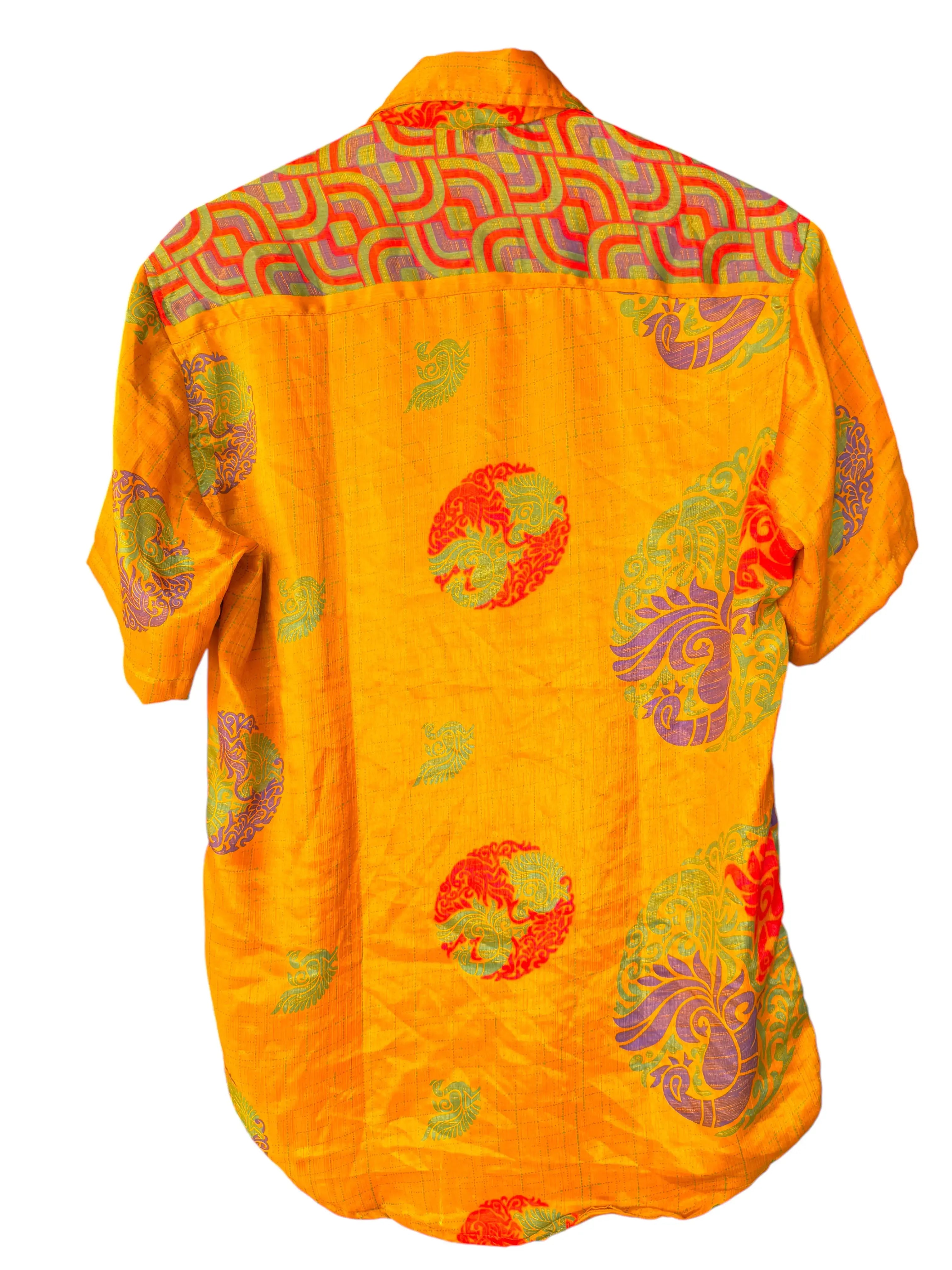Camicia Etnica Arancio Oro - Paisley Pavone Boho - Unisex Taglia M