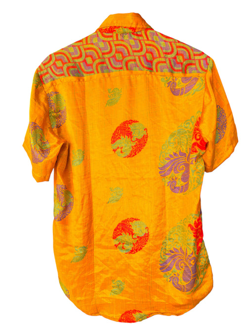 Camicia Etnica Arancio Oro - Paisley Pavone Boho - Unisex Taglia M