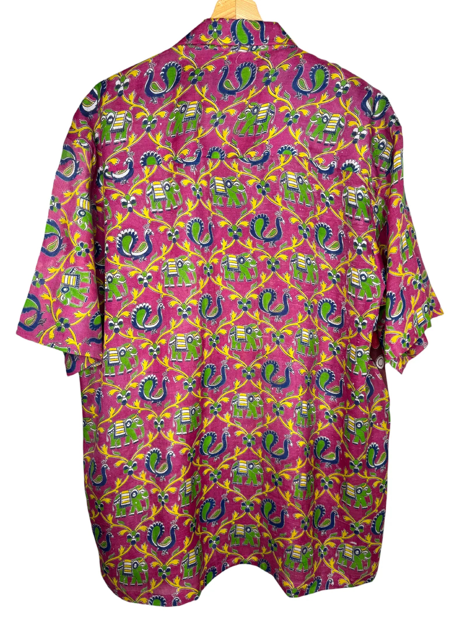 Camicia Etnica Kalamkari Pavone Cotone Fucsia - Taglia L