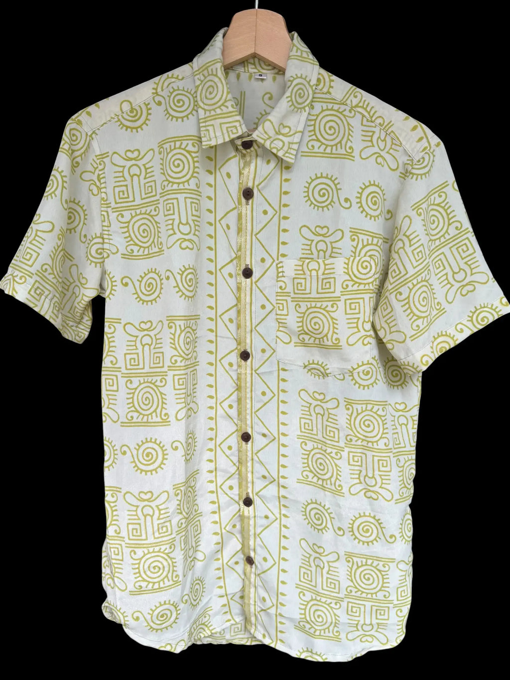 Camicia Etnica Bianca e Verde Lime Vintage - Taglia S