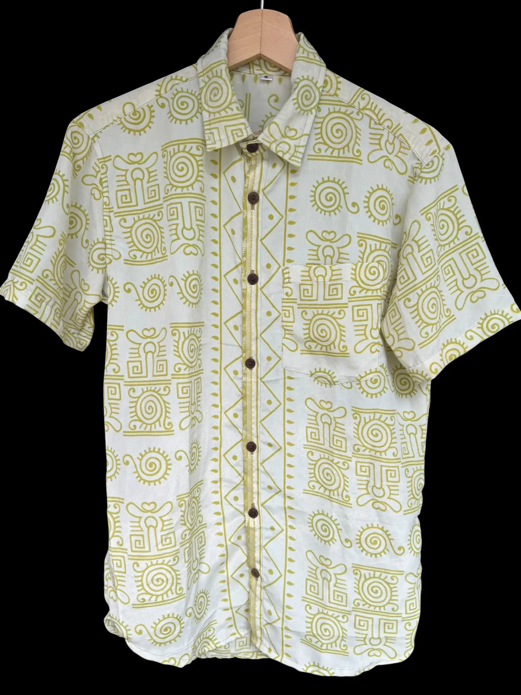 Camicia Etnica Bianca e Verde Lime Vintage - Taglia S