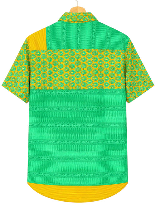 Camicia Etnica Gialla Verde - Floreale Boho - Unisex Taglia M