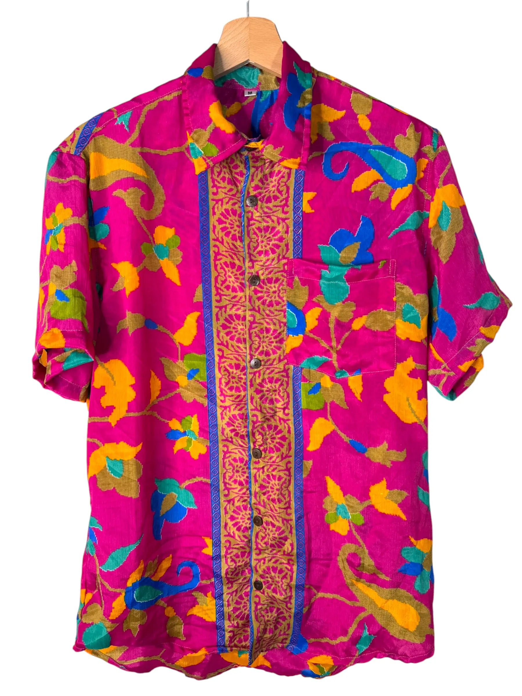 Camicia Floreale Fucsia Etnica - Sari Upcycled - Taglia M