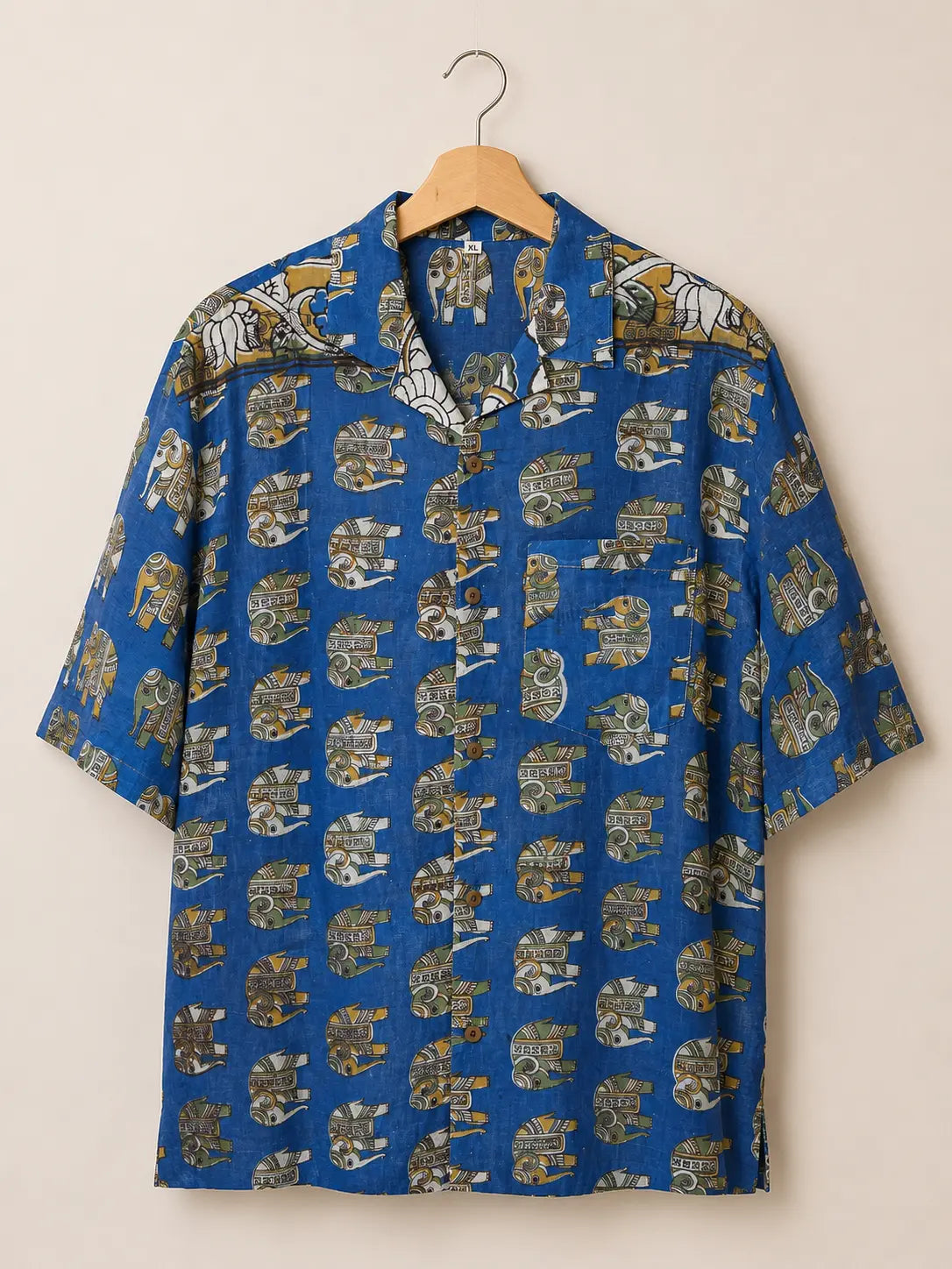 Camicia Etnica Sari Block Print Elefanti - Taglia XL