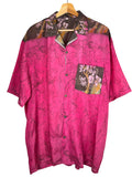 Camicia Etnica Kalamkari Fiori e Uccelli Cotone Fucsia - L